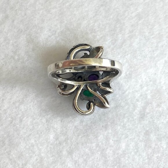 Sterling Silver 925 Multi Colored CZ Marcasite Floral Flower Cluster Ring Sz 8 - Picture 7 of 16